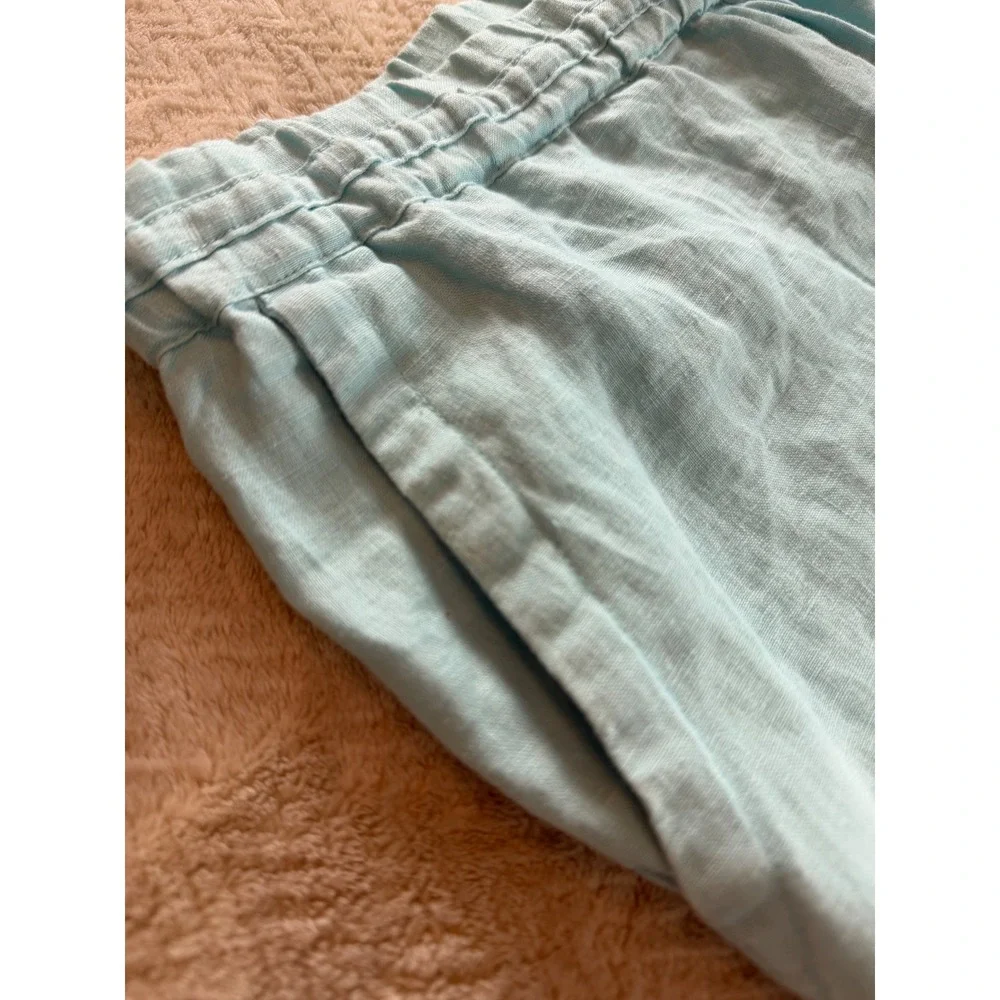 Charter Club Luxury Linen Light Blue Drawstring Straight Leg Pants Womens 16‎